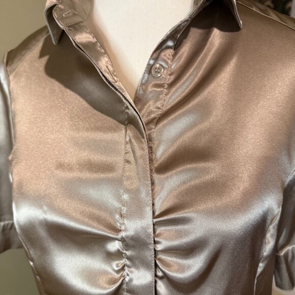 Reitman's blouse gold satin ruching along buttons button up top women's size S - Picture 4 of 5